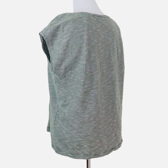 J Jill Size M Cotton Jersey Knit Relaxed Boxy Tee Green Mini Stripe - Picture 3 of 8